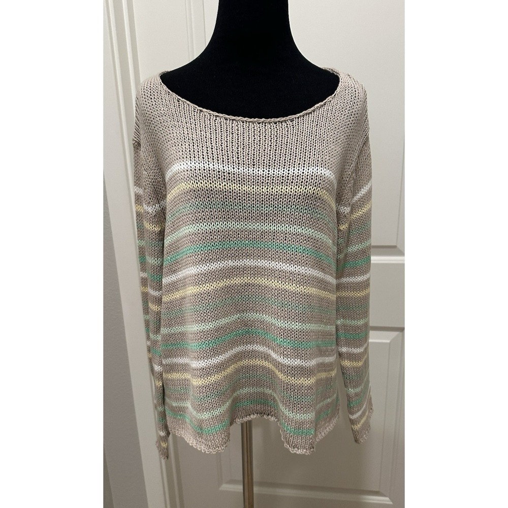 Wooden Ships Cropped Cotton Beige Stripe Yellow/Mint Green Scoop Neck S/M